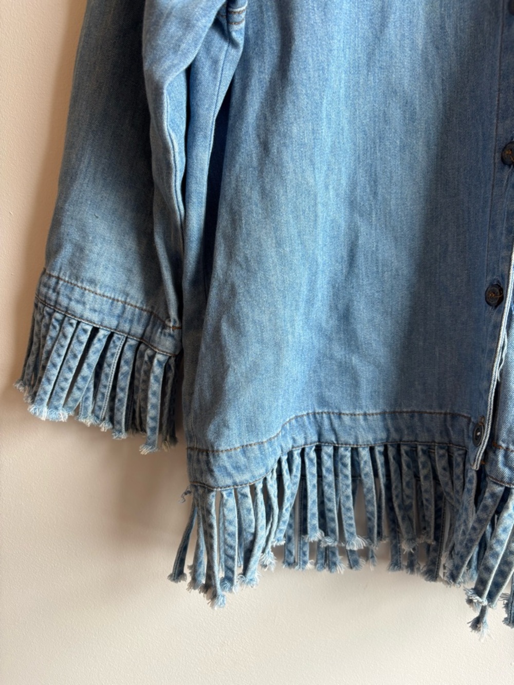 Light Wash Denim Fringe Blouse - Picture 5 of 5